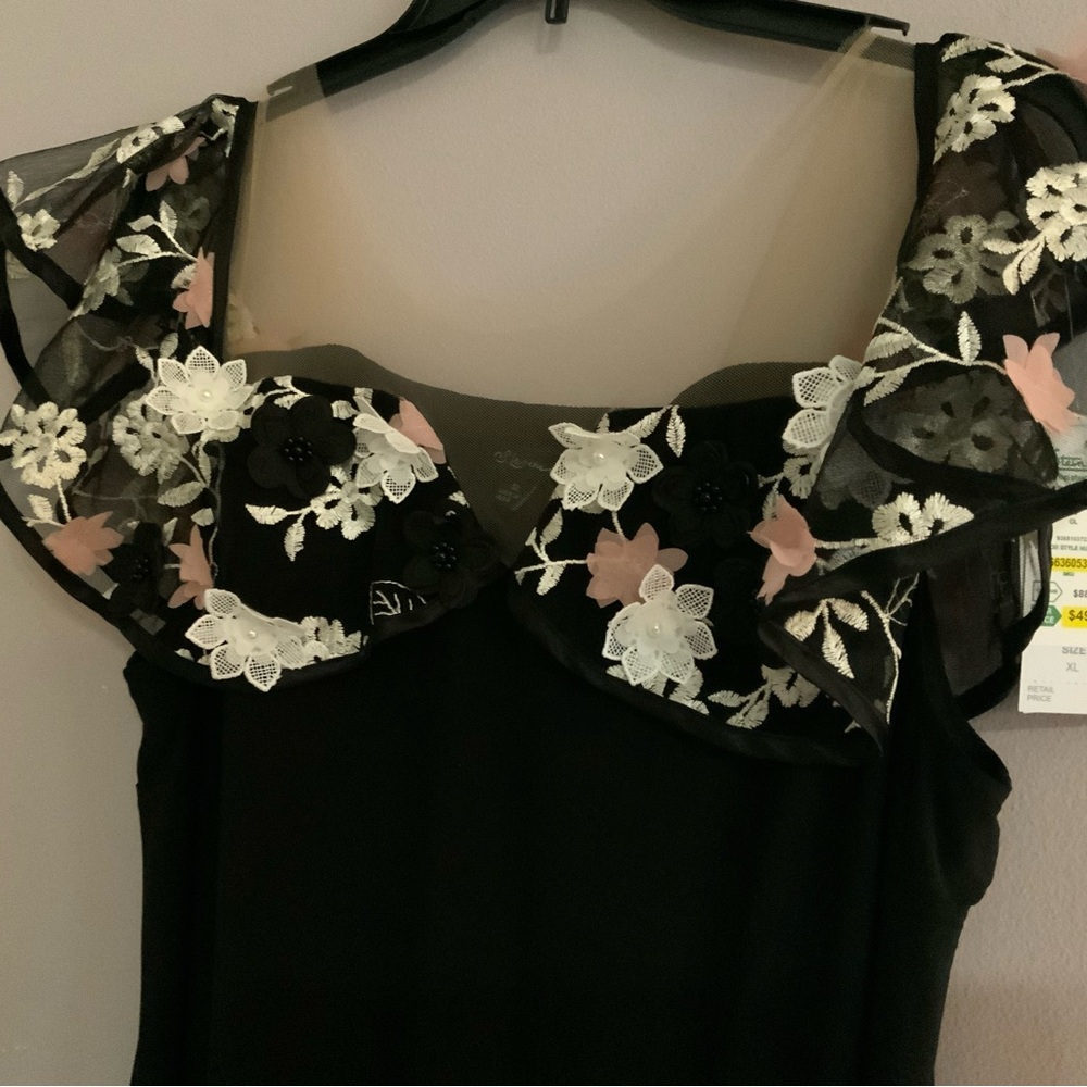 Xhilaration Black Dress with Floral Accents